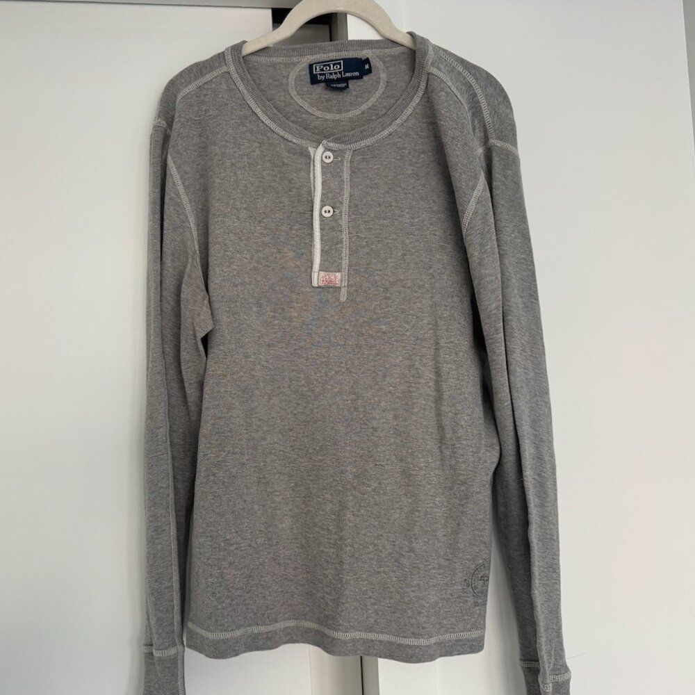 Polo By Ralph Lauren Gray Henley Shirt Long Sleeve, Size Medium